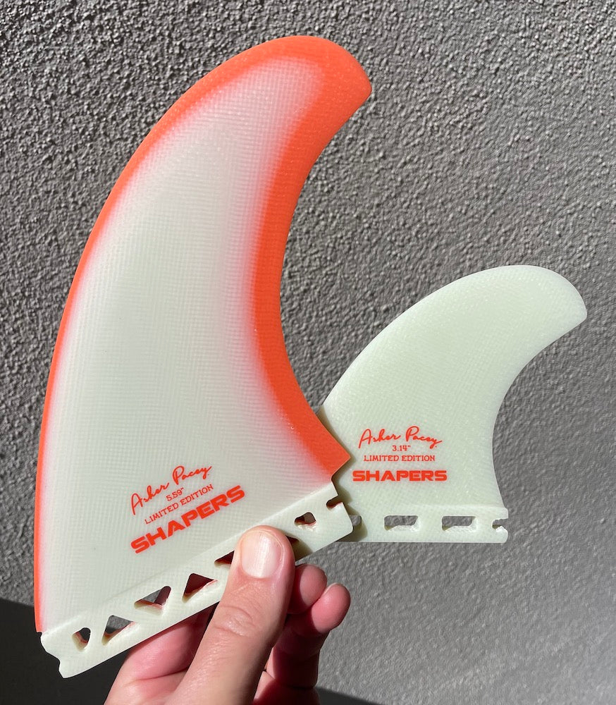 Shapers Fins - AP 5.59" (Futures) Asher Pacey Twin Fins + Trailer - Orange